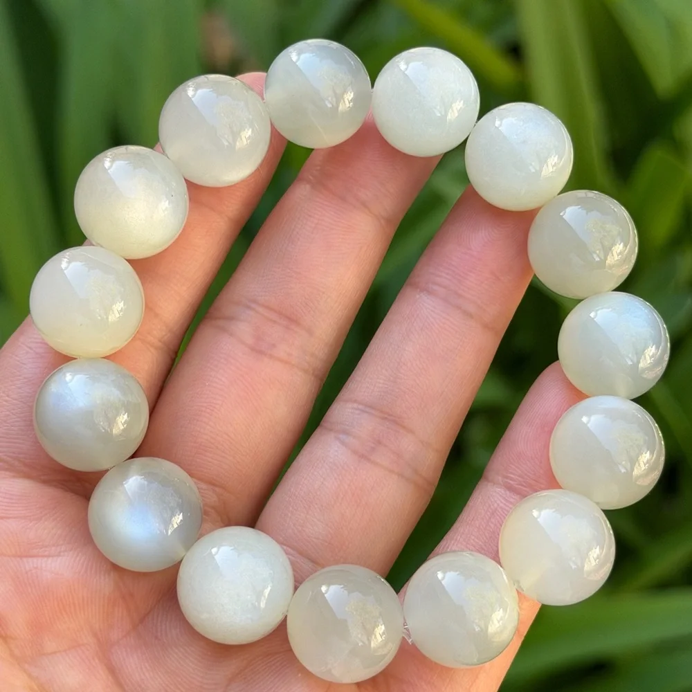 14.5mm‎ stretchable high quality flashy silver moonstone bracelet 0610